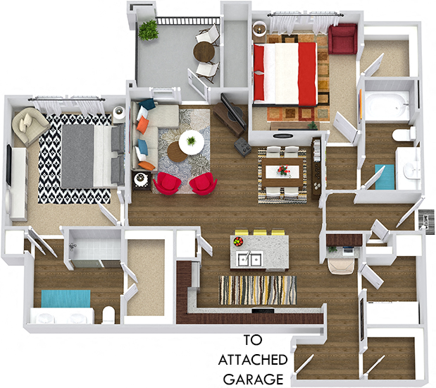 Floor plan for 2 beds, 2 baths, 1125 sqft